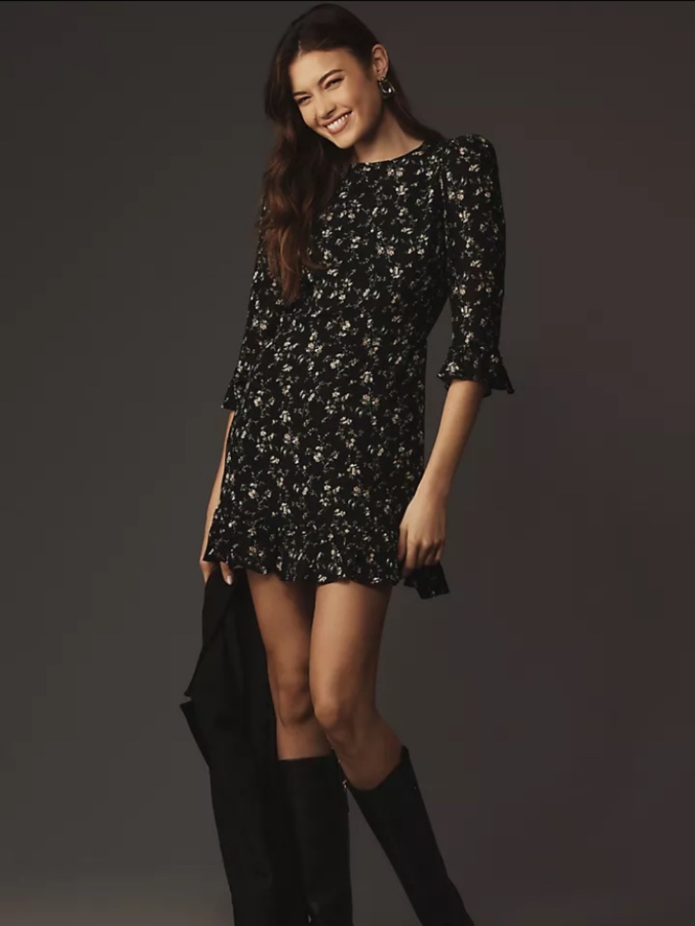 Reformation Doutzen Dress in Black Floral